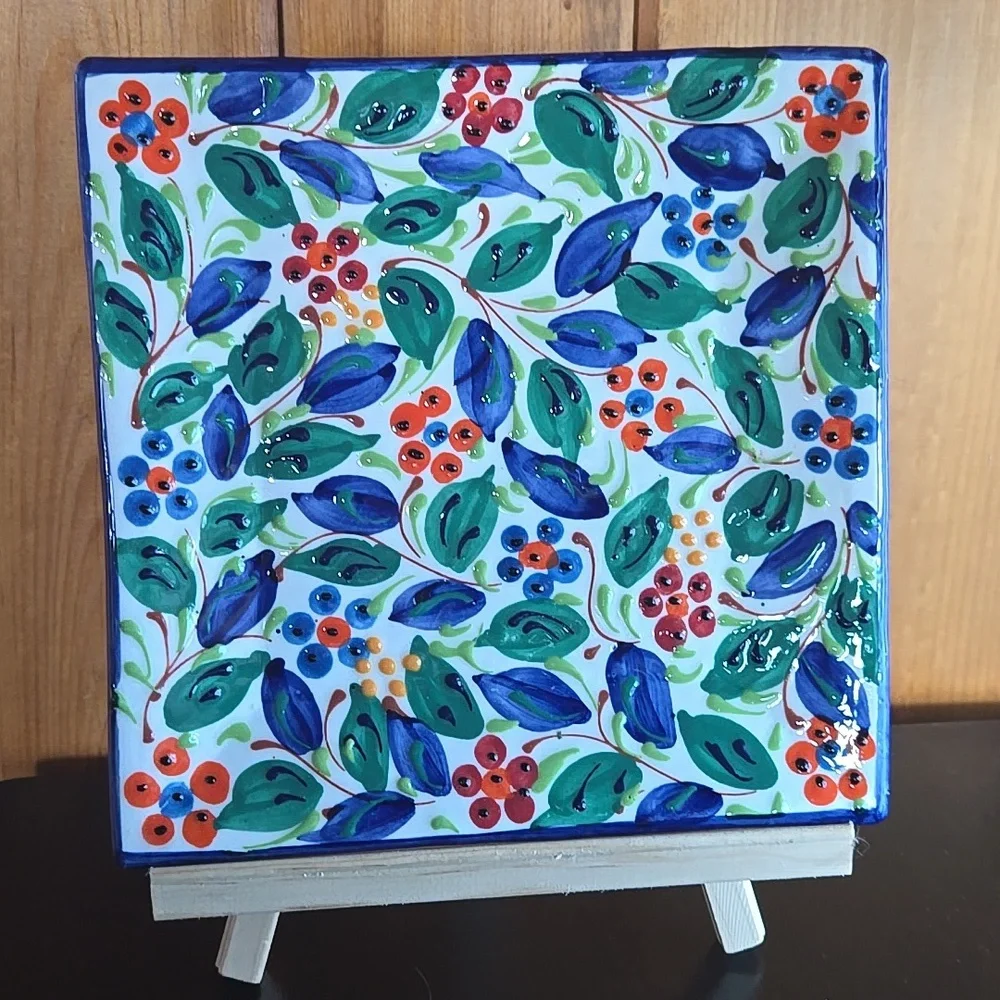 Spanish Made Ceramic Plate Berries & Leaves